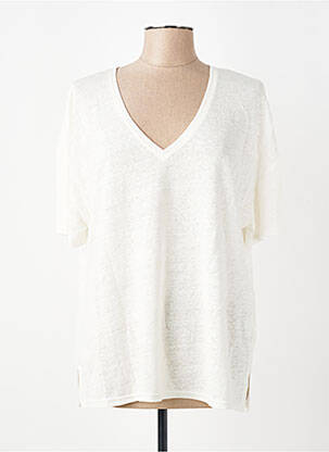 T-shirt col v manches courtes blanc INDI & COLD femme