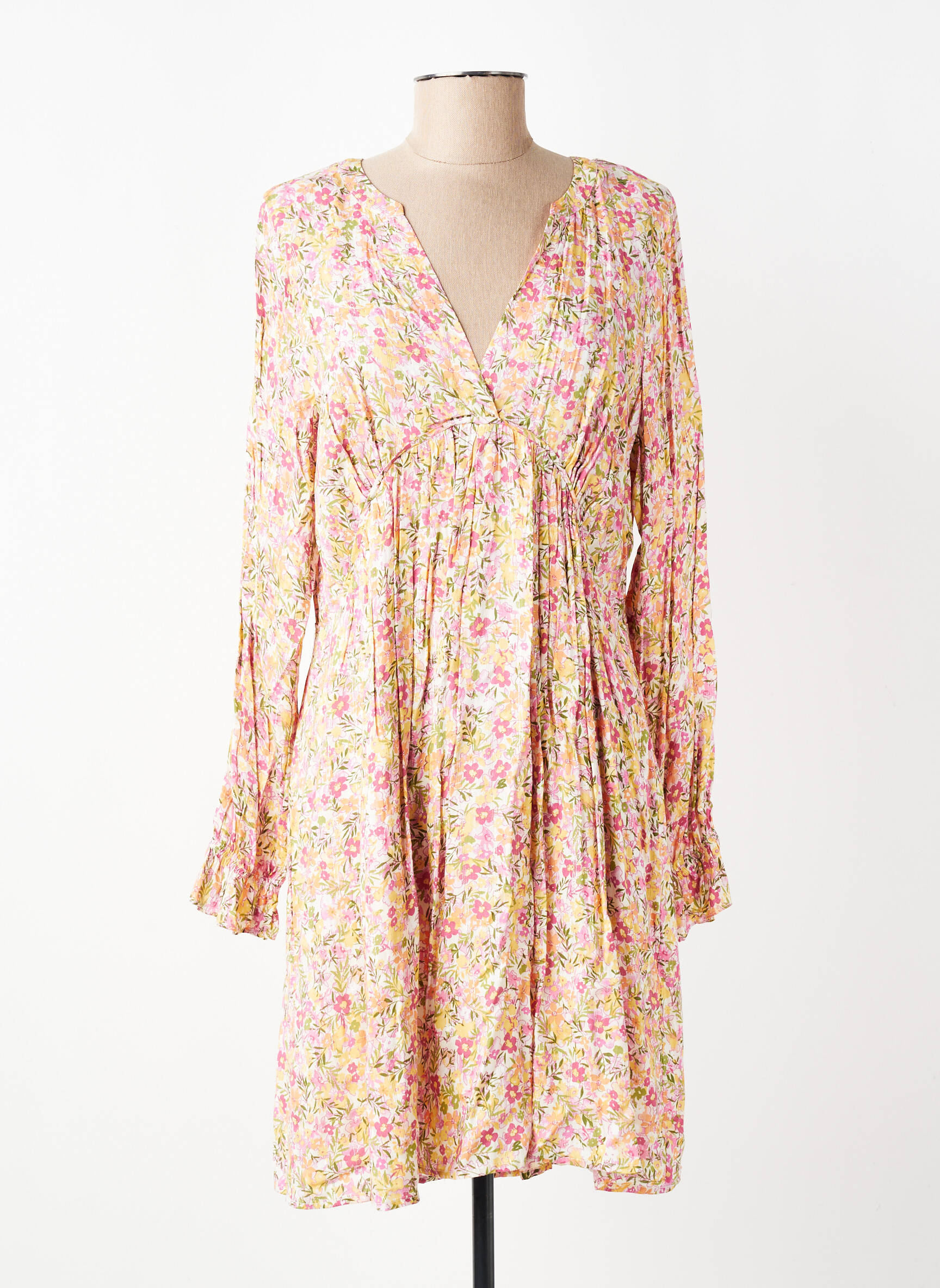 Robe mi-longue imprimé fleurs manches longues rose LPB LES PETITES BOMBES  femme