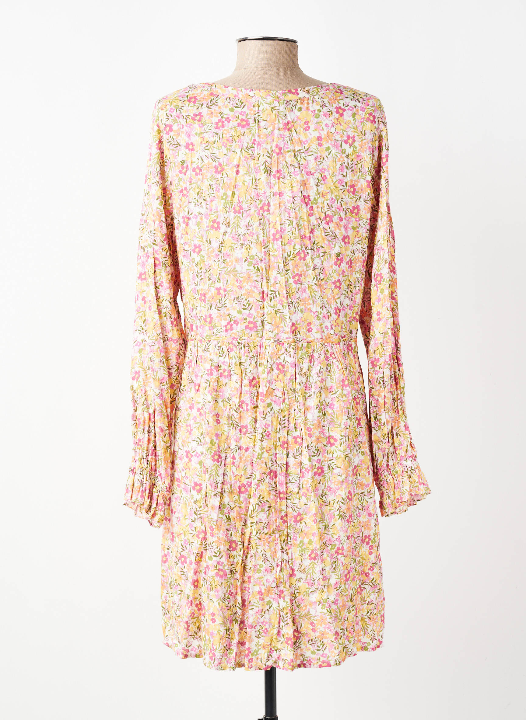 Robe mi-longue imprimé fleurs manches longues rose LPB LES PETITES BOMBES  femme
