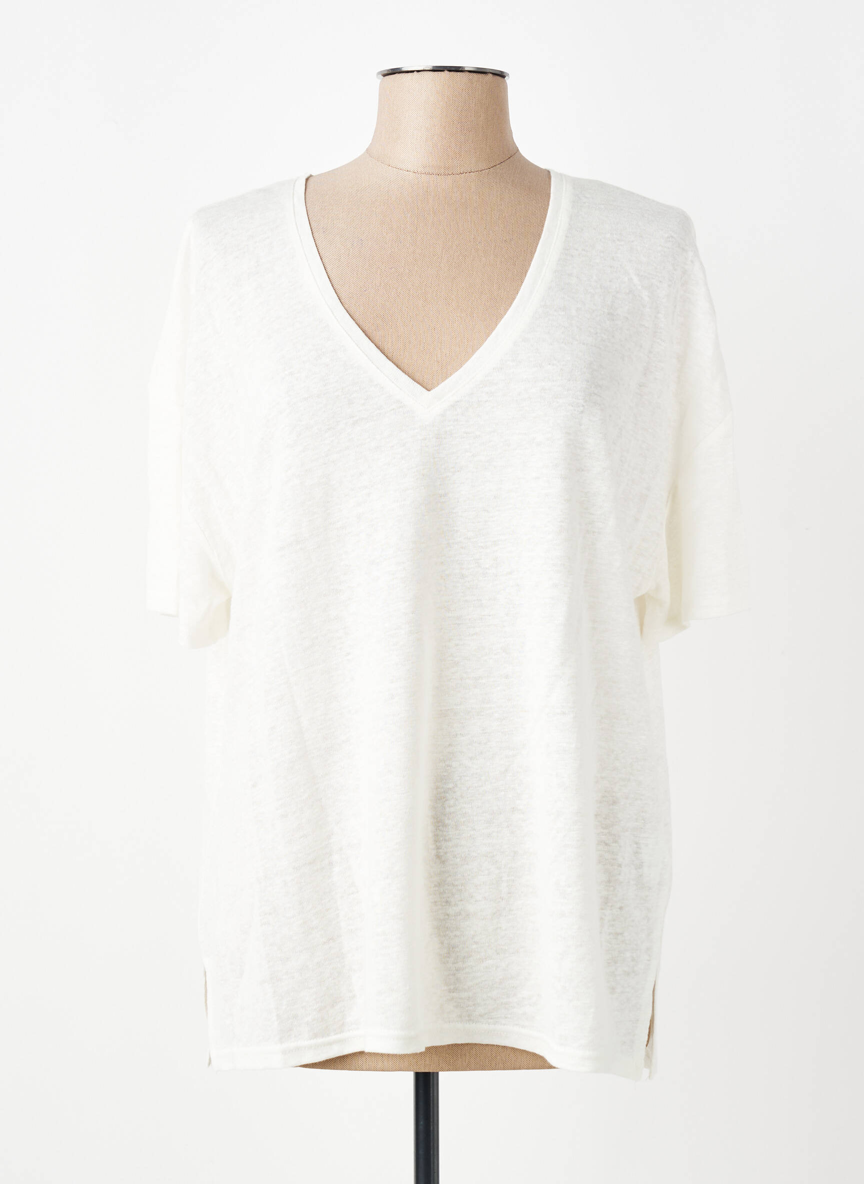 T-shirt col v manches courtes blanc INDI & COLD femme
