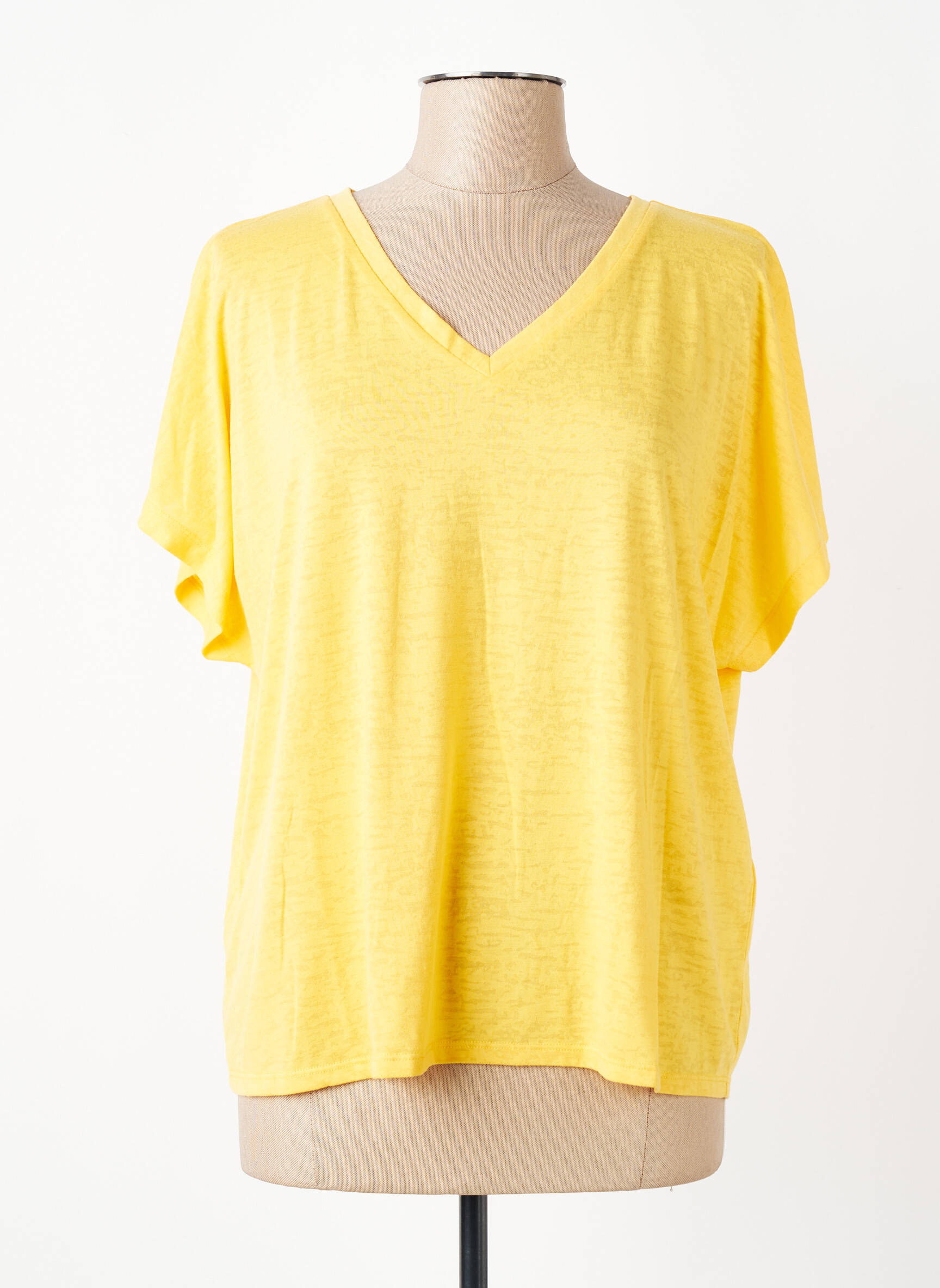 T-shirt col v manches courtes jaune FREEMAN T.PORTER femme