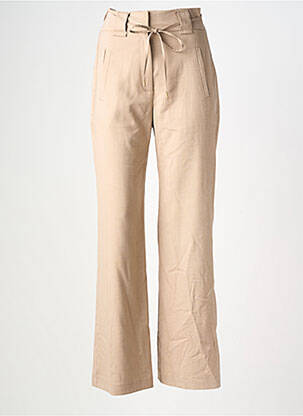 Pantalon flare fermeture zippée sous rabat avec crochet taille haute beige SUNCOO femme