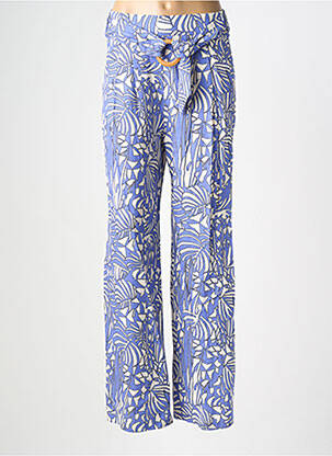 Pantalon large fermeture zip latéral taille haute bleu SUNCOO femme