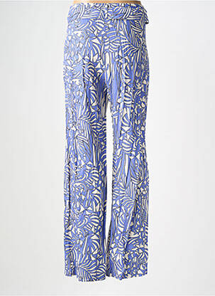 Pantalon large fermeture zip latéral taille haute bleu SUNCOO femme