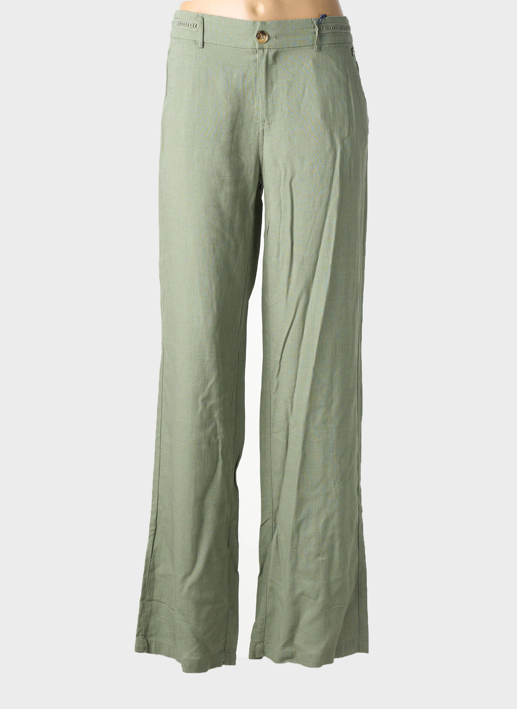 Pantalon droit tissage crêpe taille normale vert FREEMAN T.PORTER femme