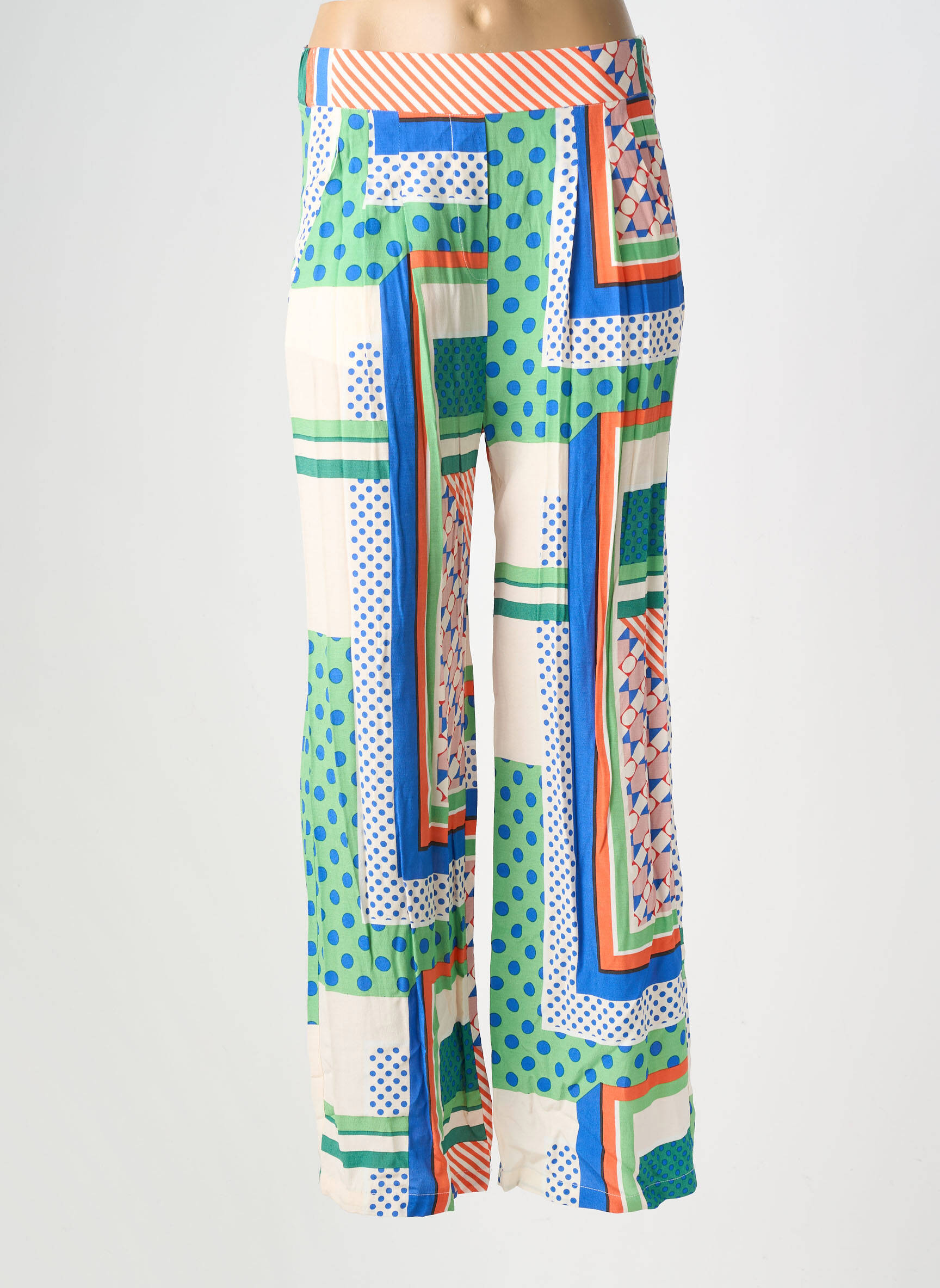 Pantalon droit tissage crêpe taille normale vert SUNCOO femme