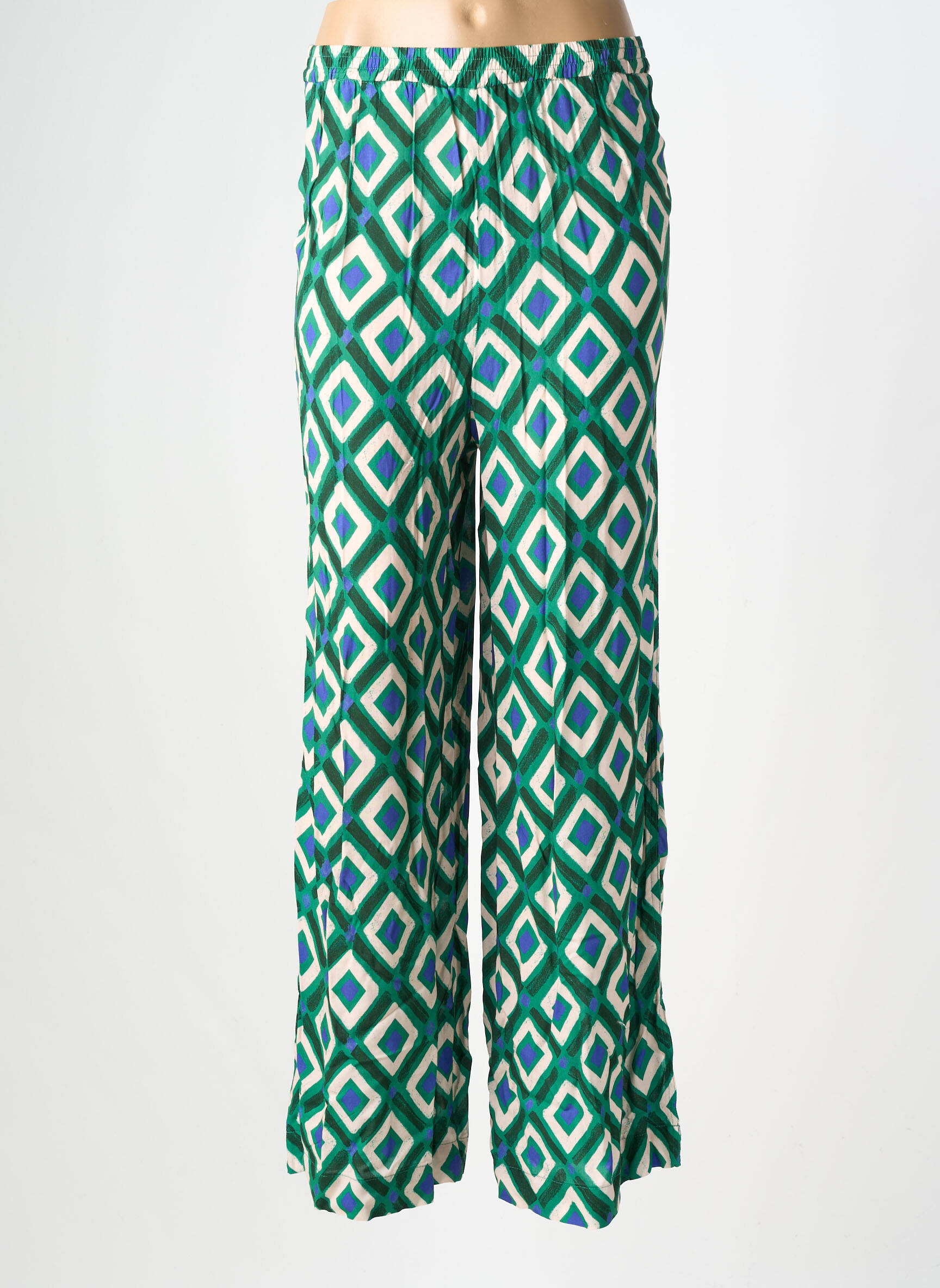 Pantalon large tissage popeline taille normale vert KANOPE femme