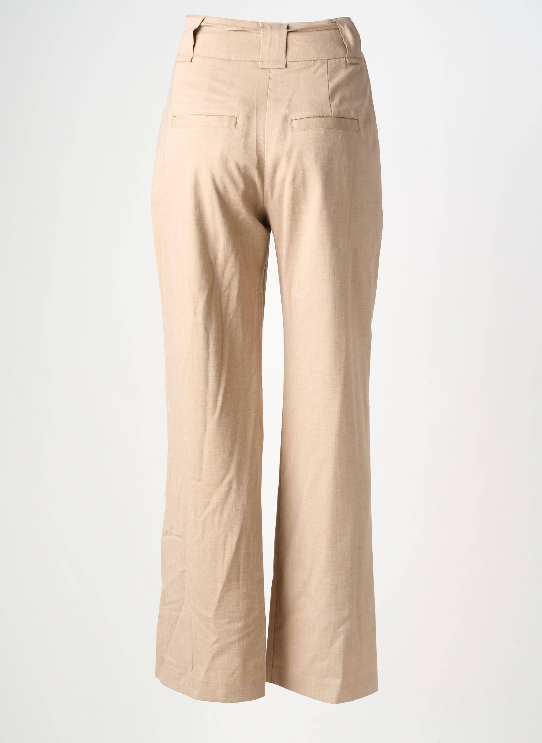 Pantalon flare fermeture zippée sous rabat avec crochet taille haute beige SUNCOO femme