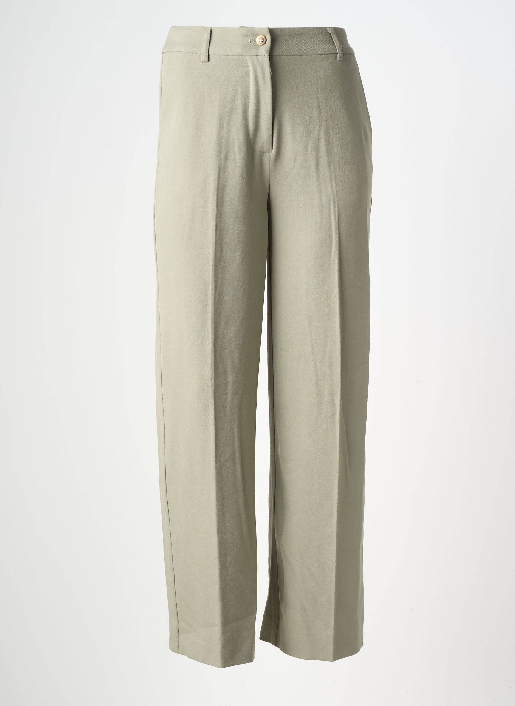 Pantalon droit tissage crêpe taille haute vert YERSE femme
