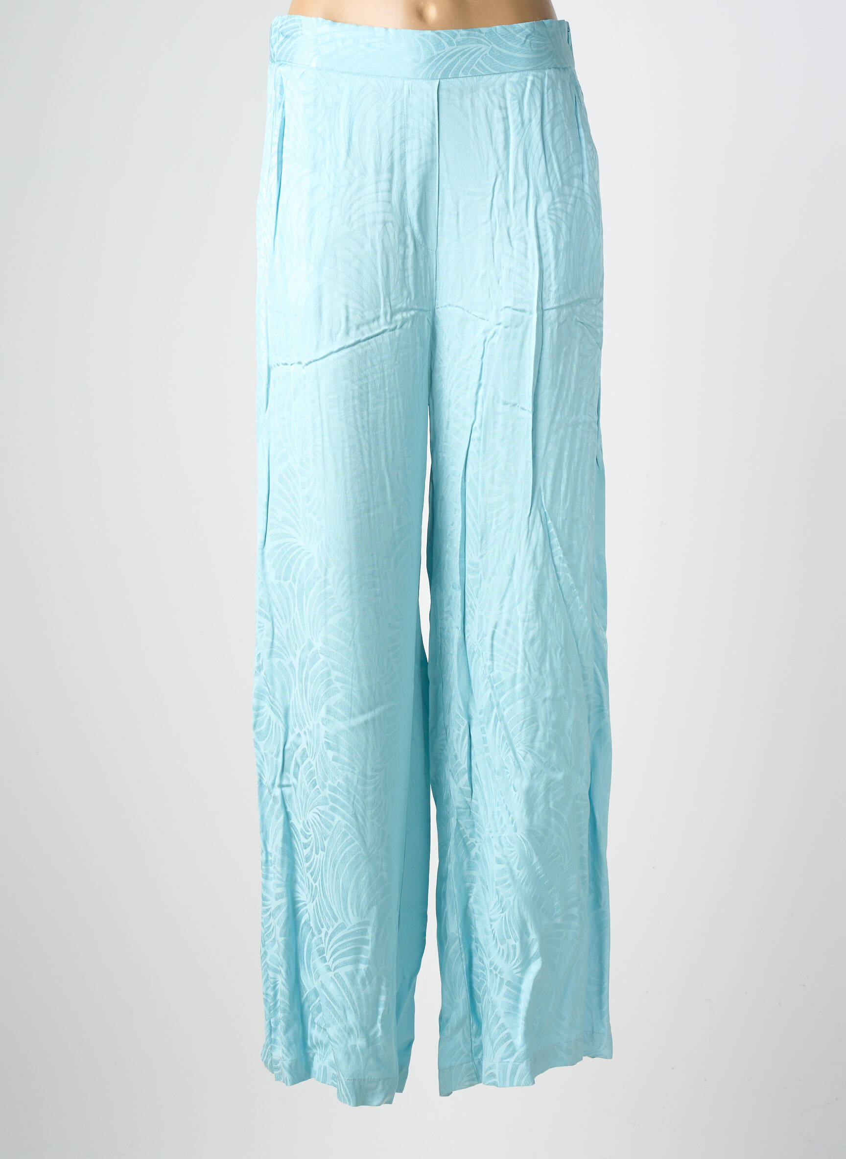 Pantalon large fermeture zip latéral taille normale bleu SUNCOO femme
