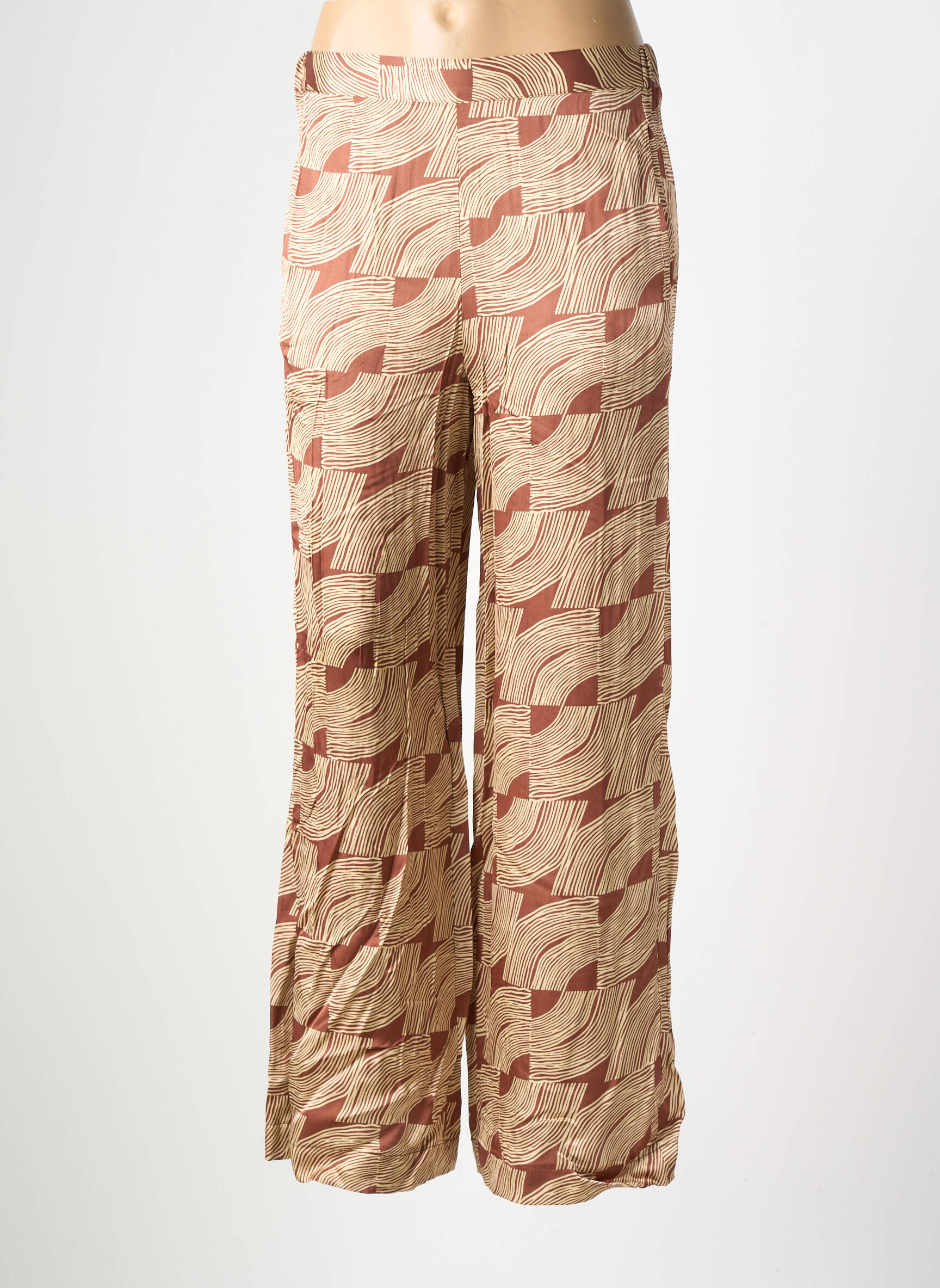 Pantalon large coupe fluide taille haute marron YERSE femme