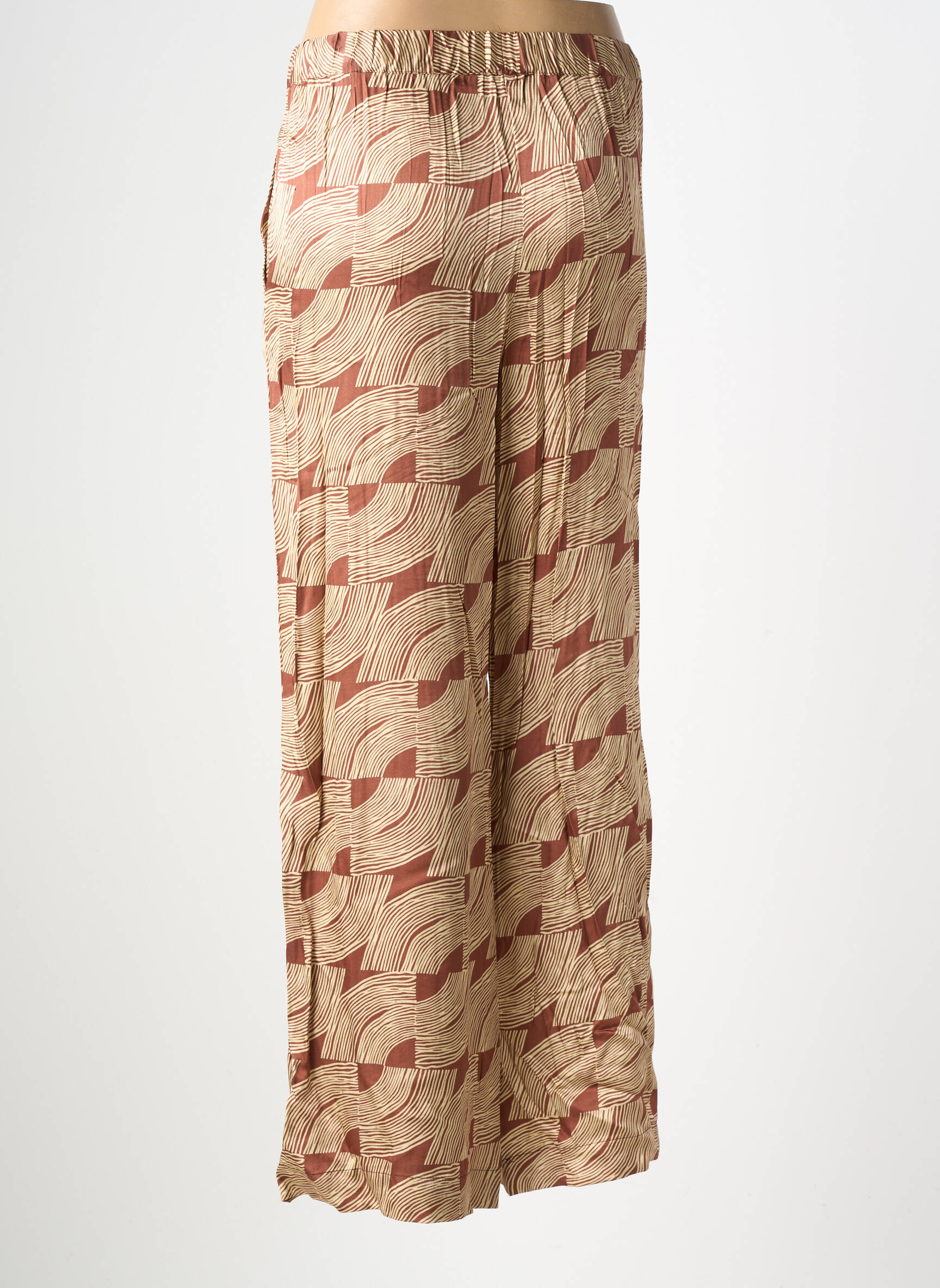 Pantalon large coupe fluide taille haute marron YERSE femme