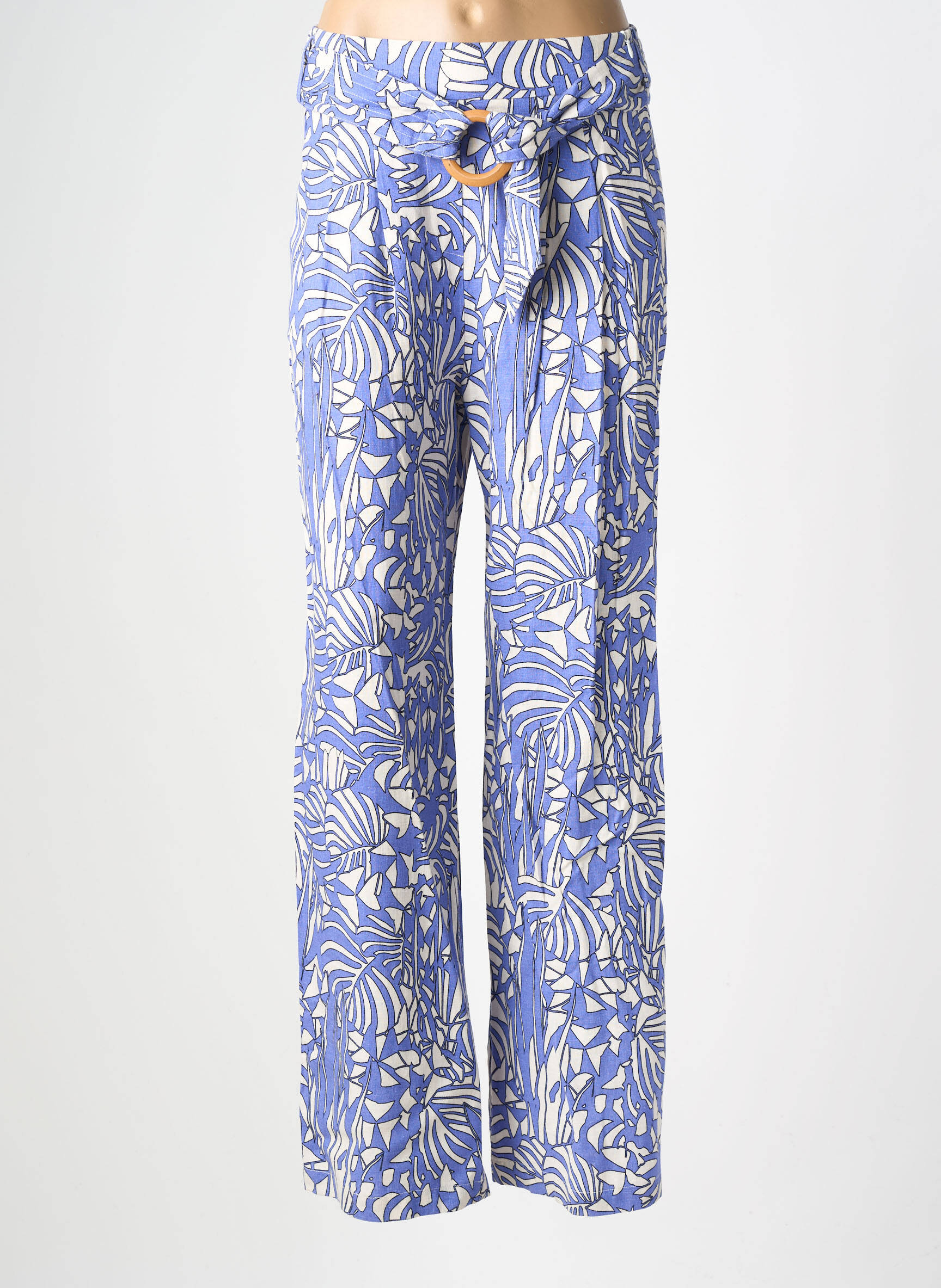 Pantalon large fermeture zip latéral taille haute bleu SUNCOO femme
