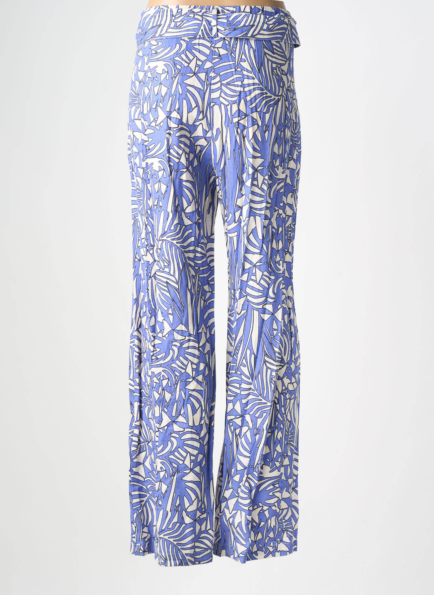 Pantalon large fermeture zip latéral taille haute bleu SUNCOO femme