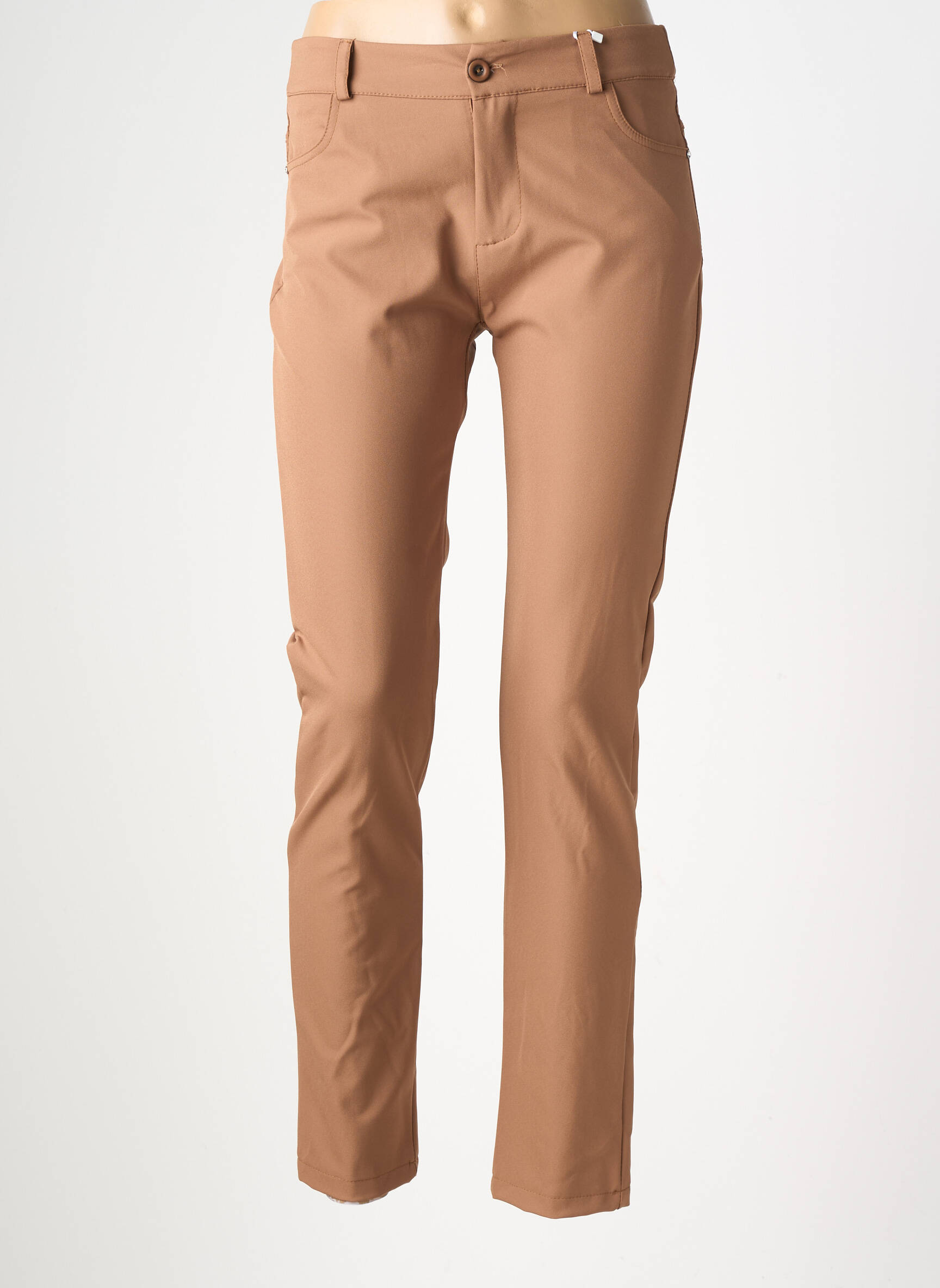 Pantalon slim tissage popeline taille normale marron RINASCIMENTO femme