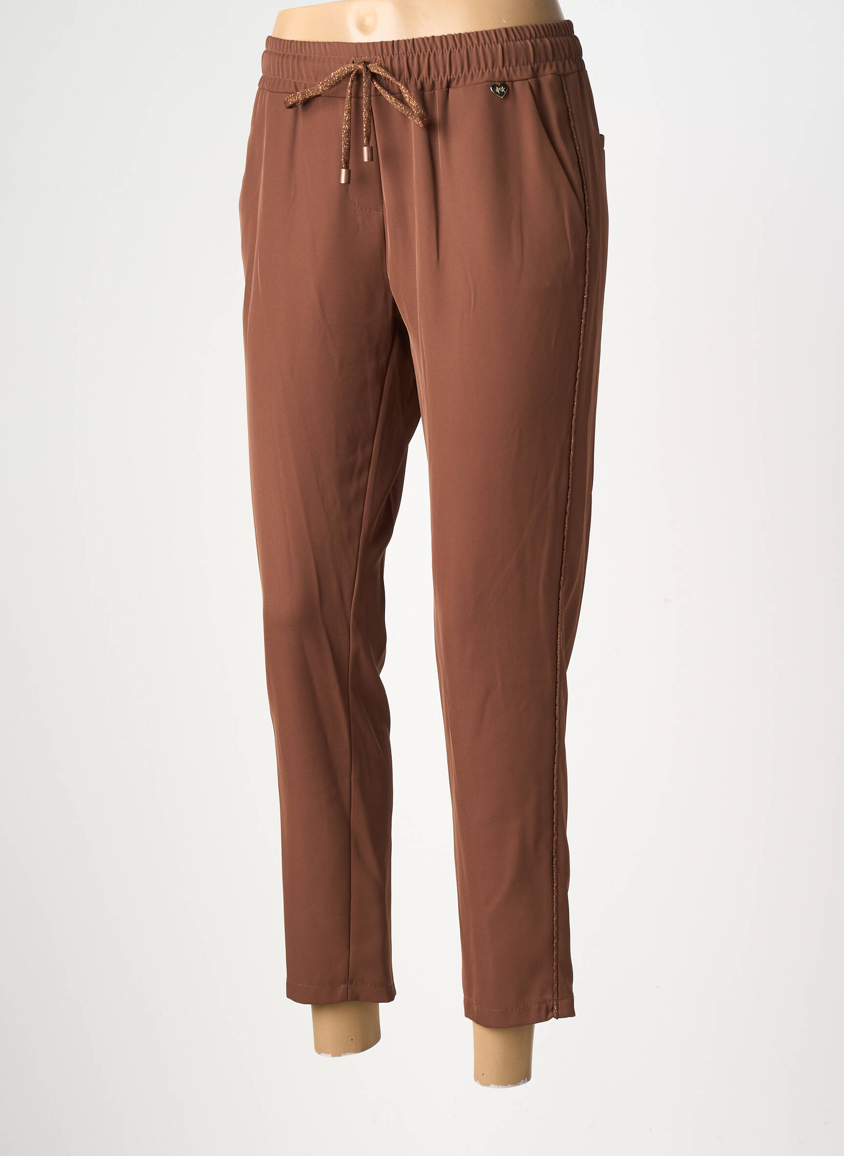 Pantalon 7/8 taille élastique taille normale marron AMELIE & AMELIE femme