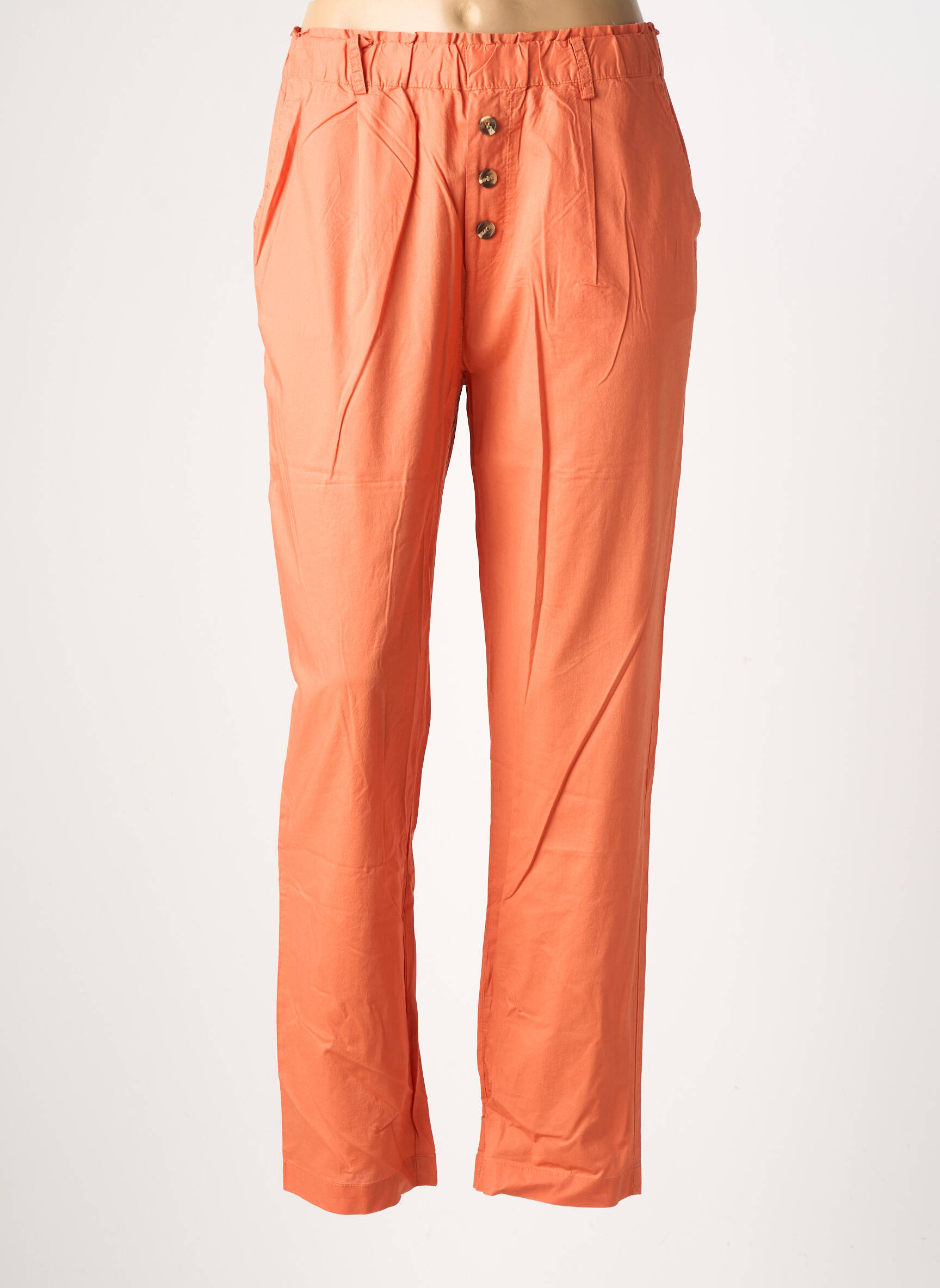 Pantalon droit tissage popeline taille normale orange YERSE femme