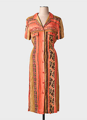Robe mi-longue imprimé fantaisie manches courtes orange ATLANTA femme