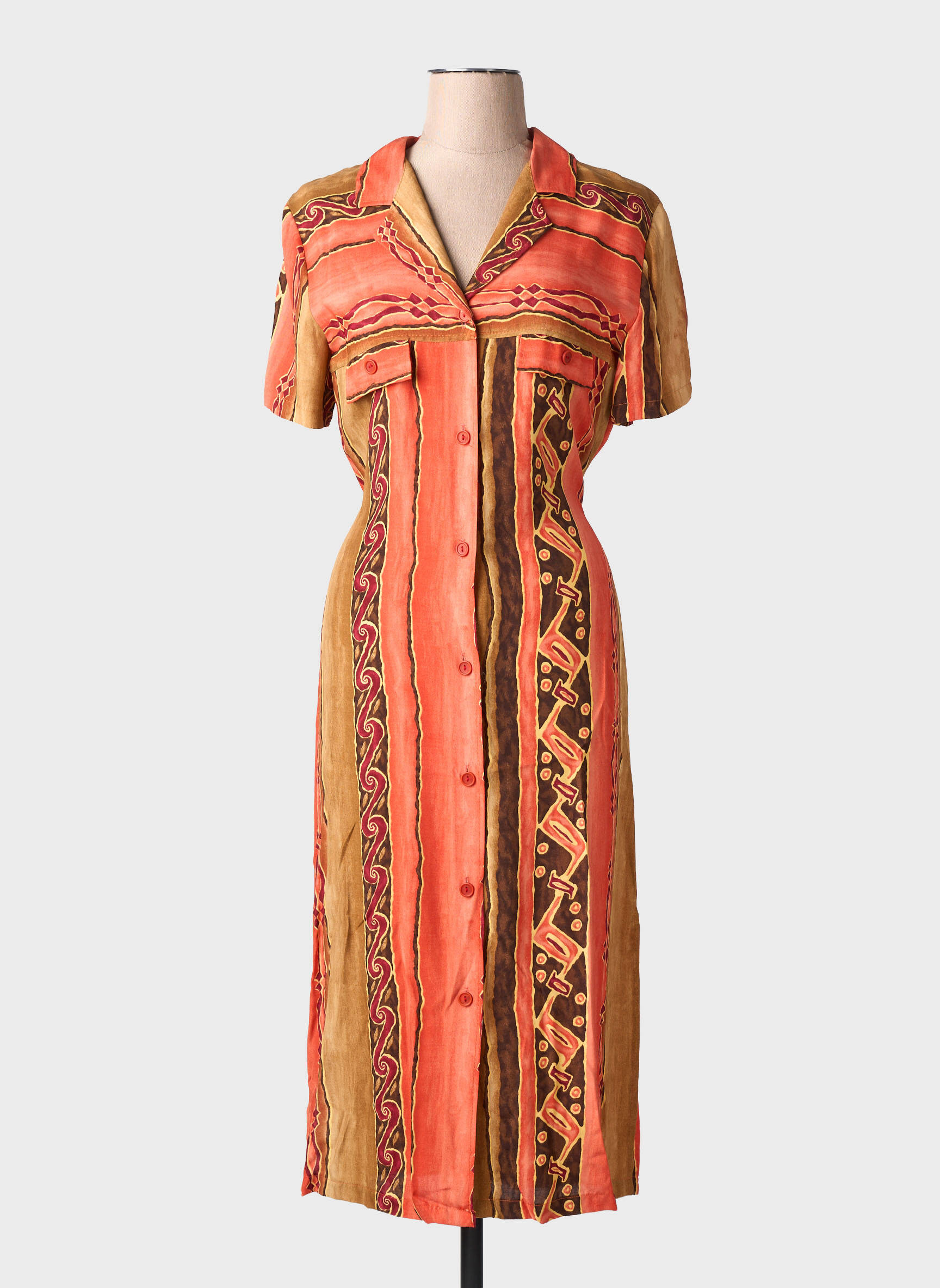 Robe mi-longue imprimé fantaisie manches courtes orange ATLANTA femme