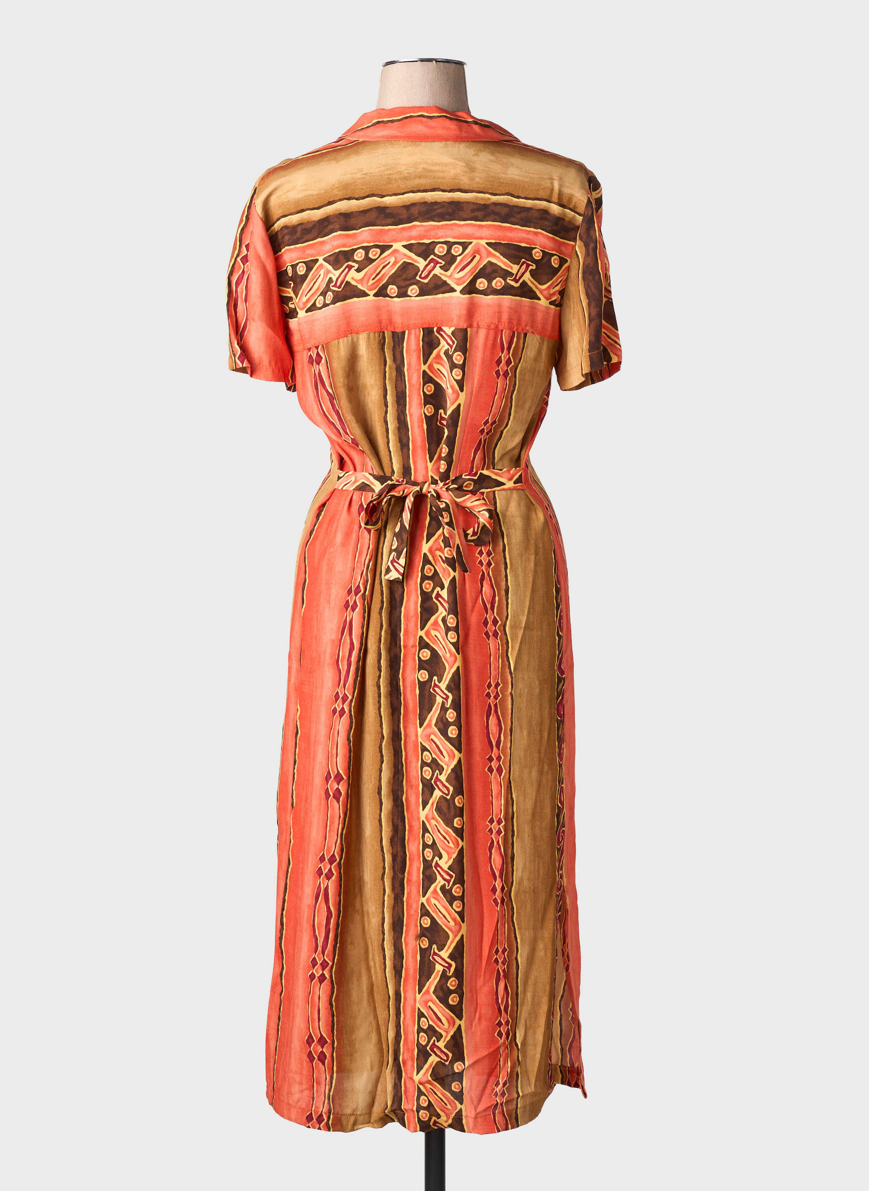Robe mi-longue imprimé fantaisie manches courtes orange ATLANTA femme