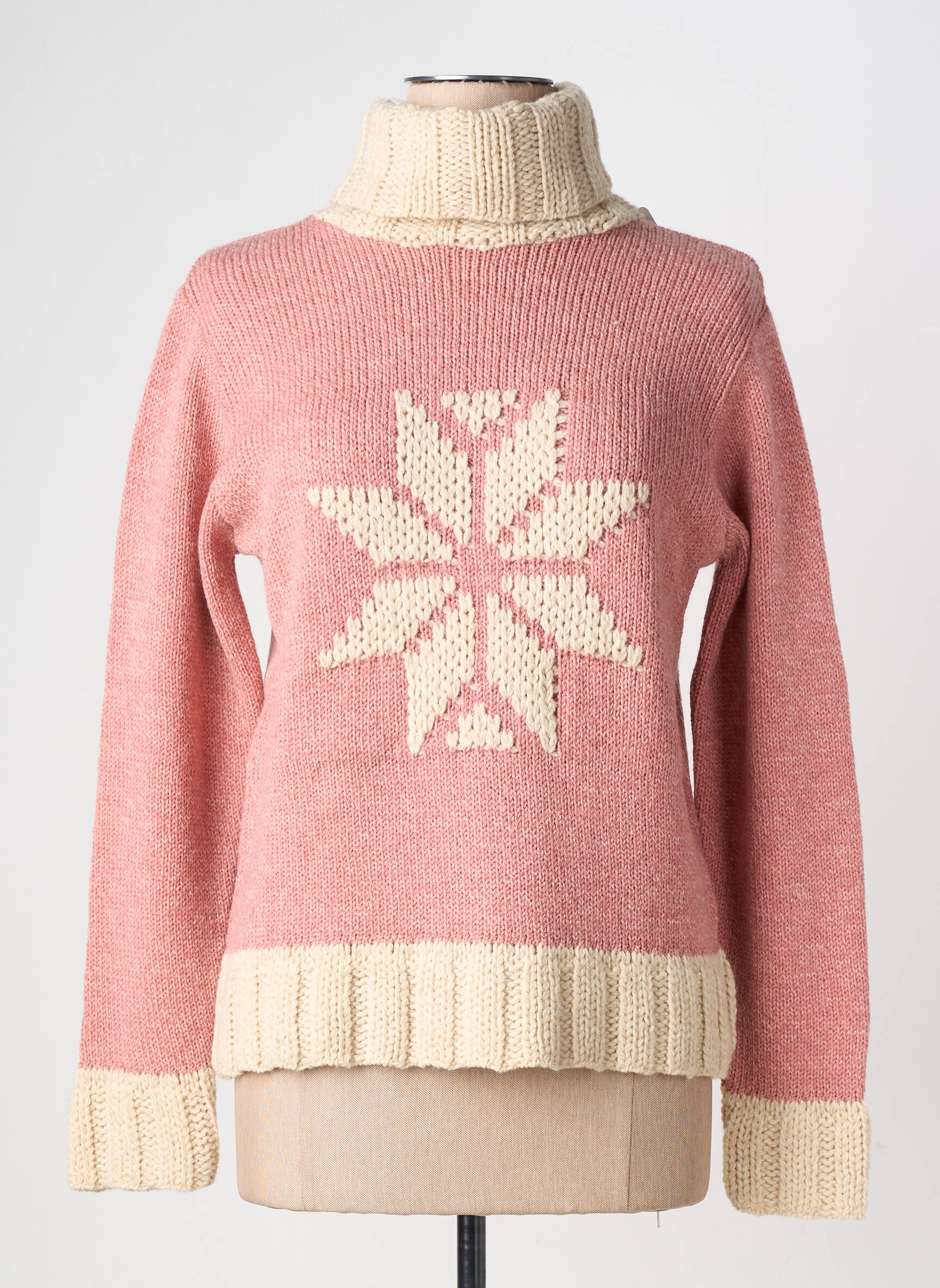 Pull col roulé coupe cintrée manches longues rose LUCCHINI femme