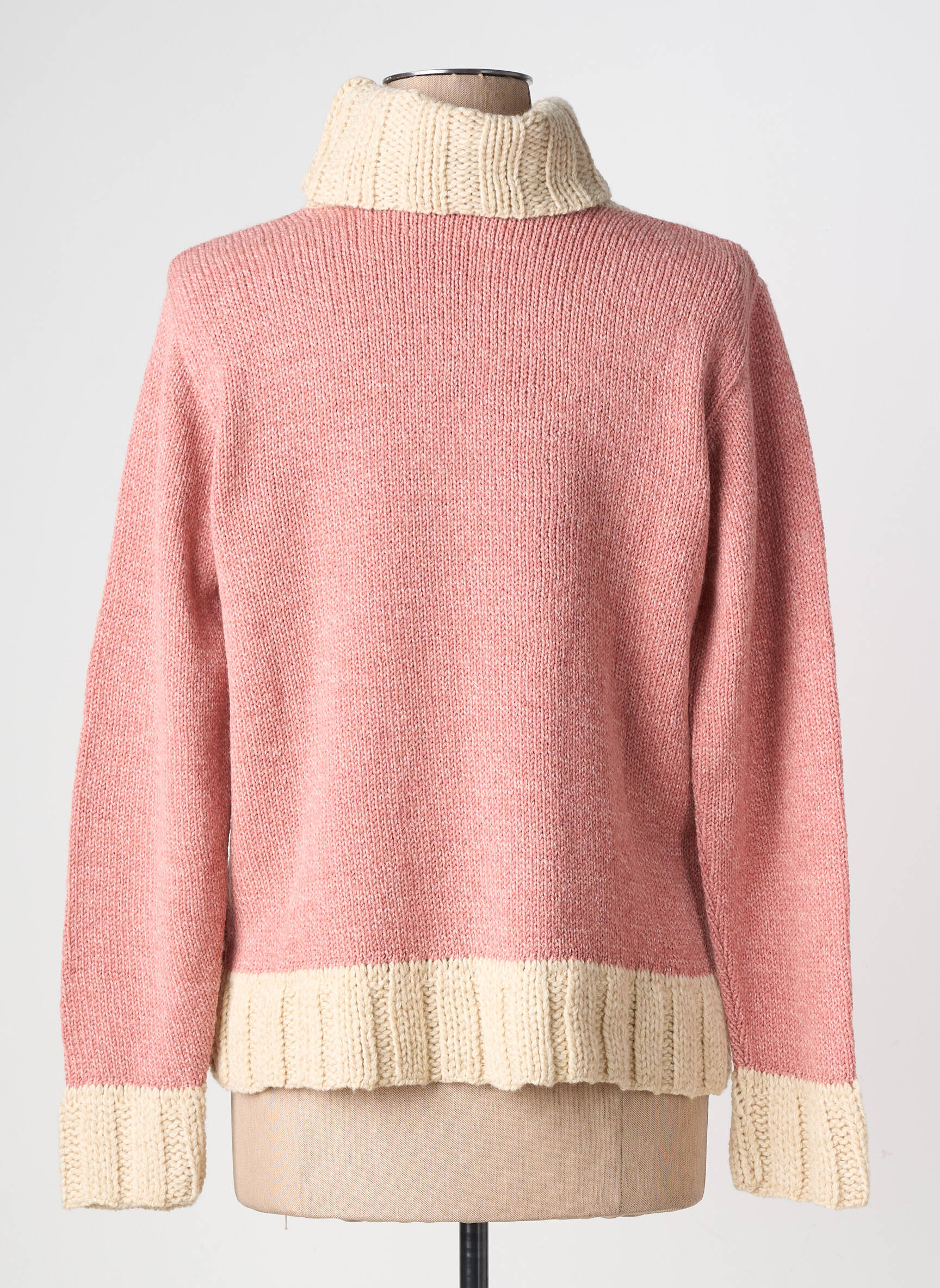Pull col roulé coupe cintrée manches longues rose LUCCHINI femme