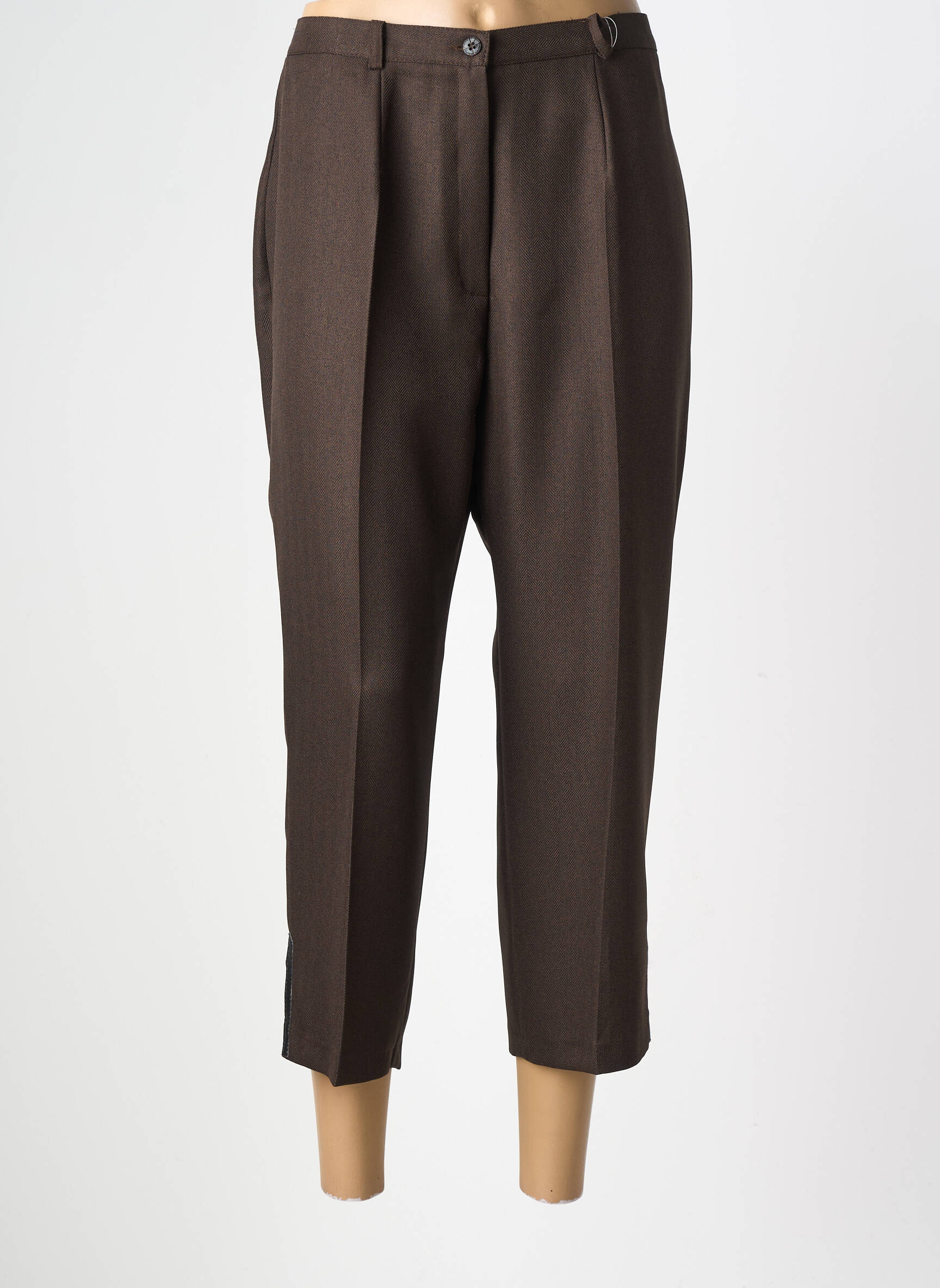 Pantalon 7/8 fermeture zippée sous rabat boutonné taille normale marron ATLANTA femme