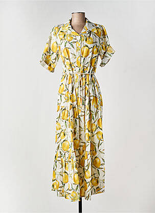Robe longue imprimé fantaisie manches courtes jaune ALTAMIRA femme