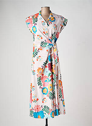 Robe longue imprimé fantaisie manches courtes blanc CIVICO 1 femme