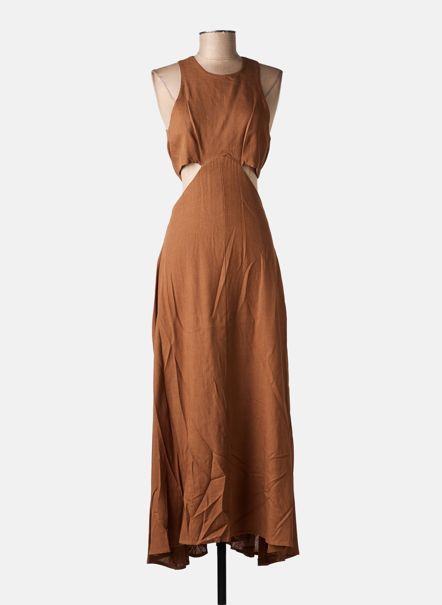 Robe longue sans manche sans manche marron LUMINA femme
