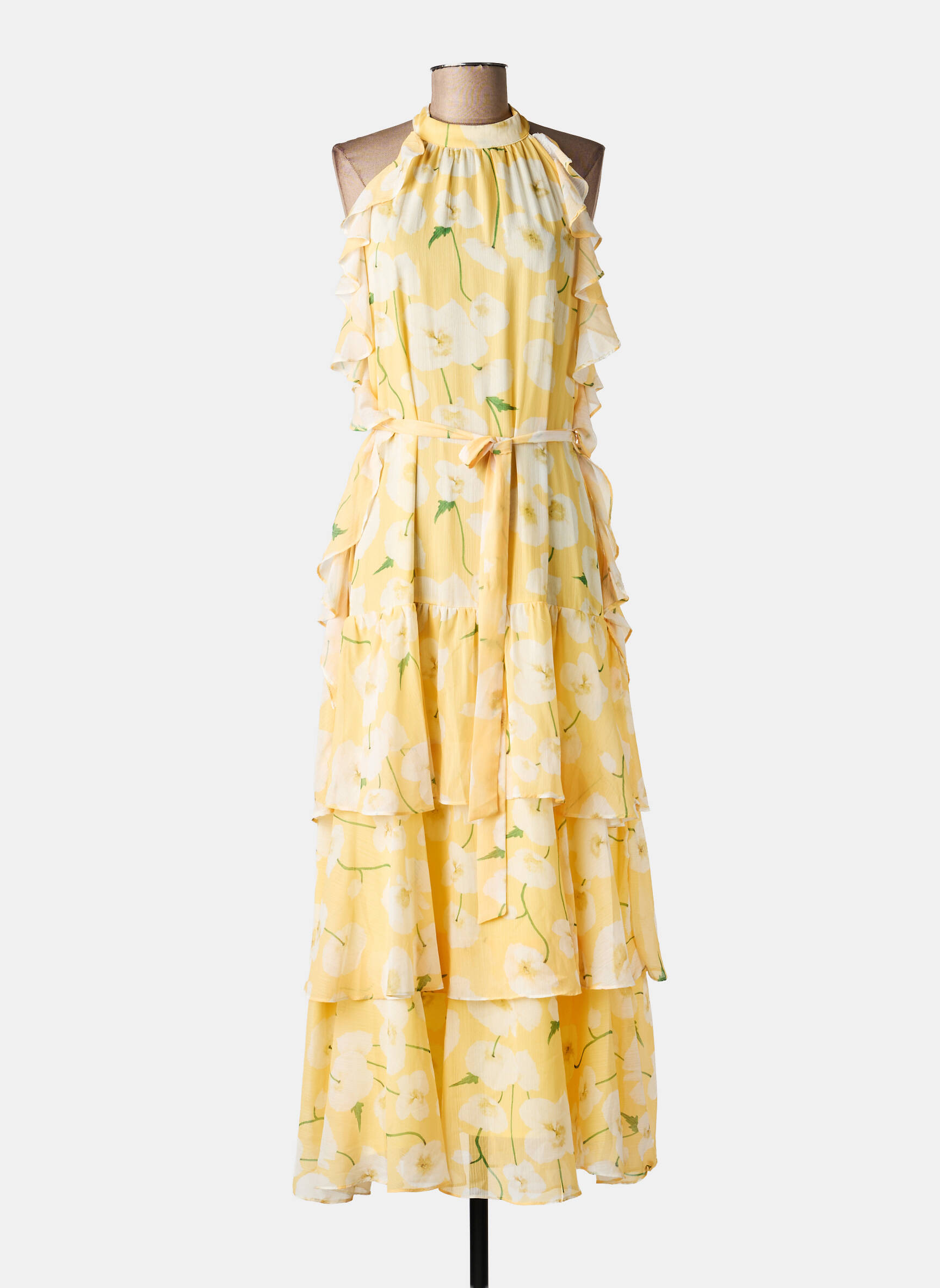 Robe longue imprimé fleurs sans manche jaune DE ROYAL femme