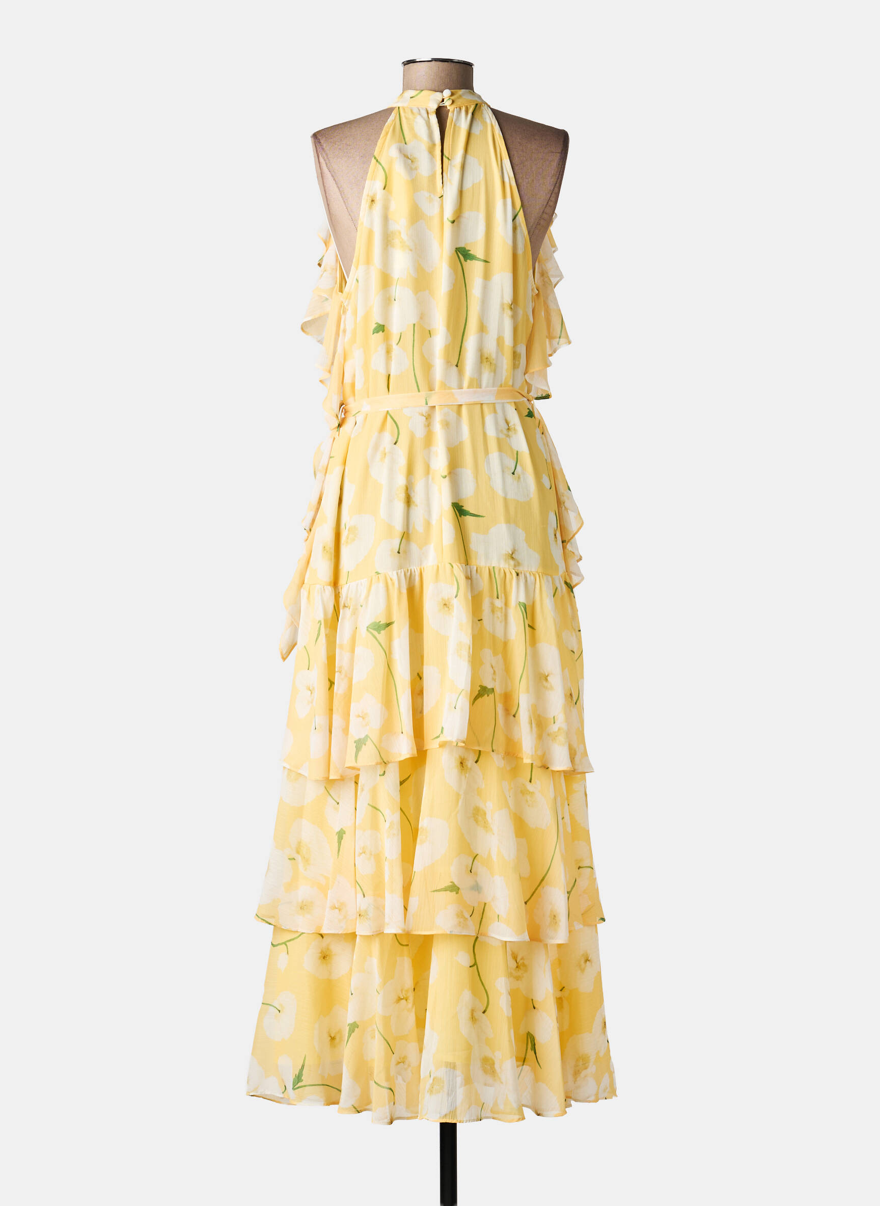 Robe longue imprimé fleurs sans manche jaune DE ROYAL femme