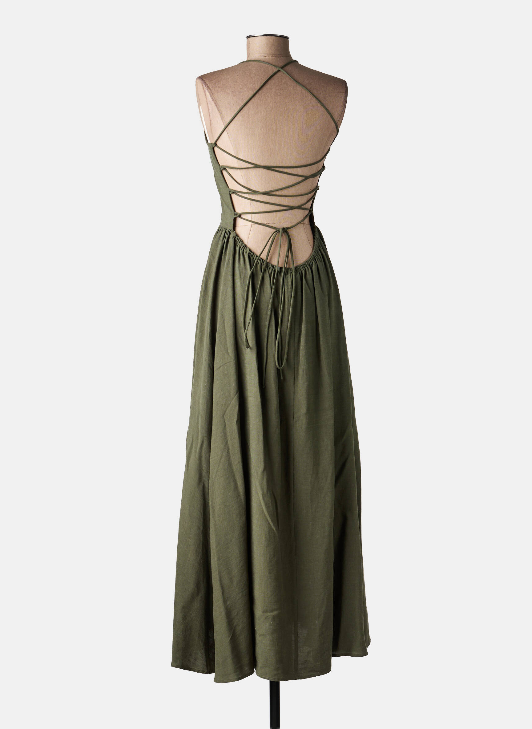 Robe longue sans manche sans manche vert LUMINA femme