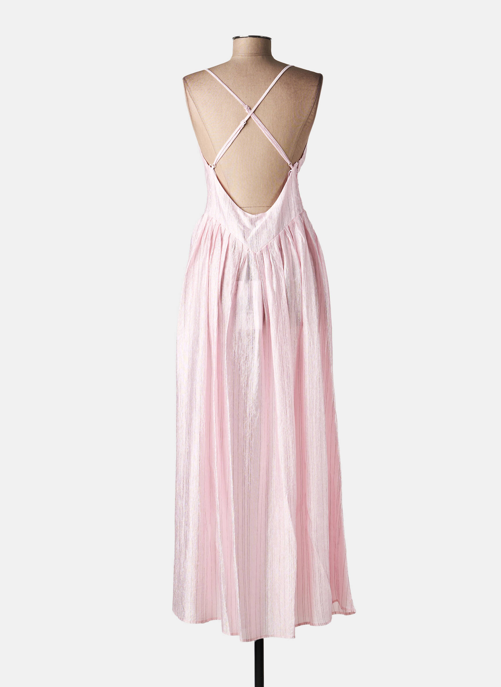 Robe longue imprimé fantaisie fines bretelles rose LUMINA femme