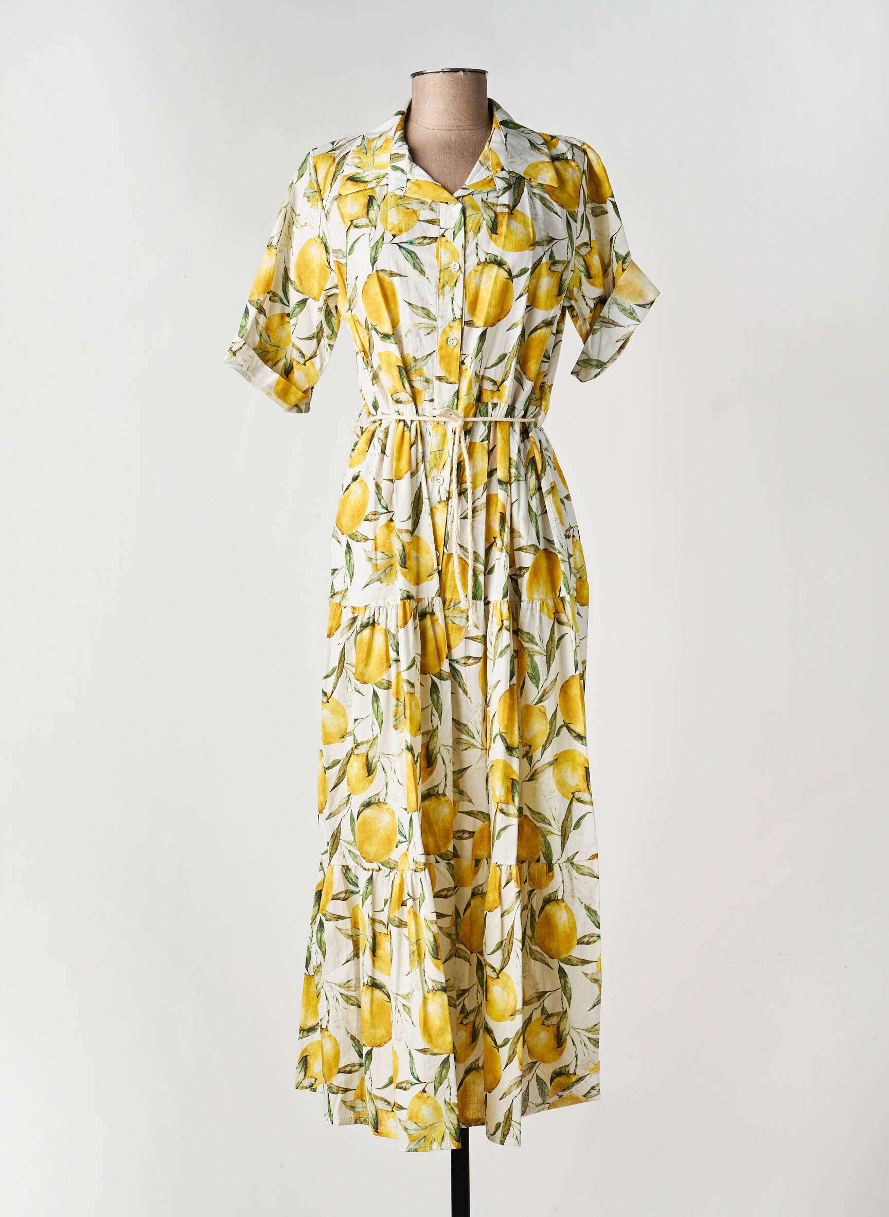Robe longue imprimé fantaisie manches courtes jaune ALTAMIRA femme