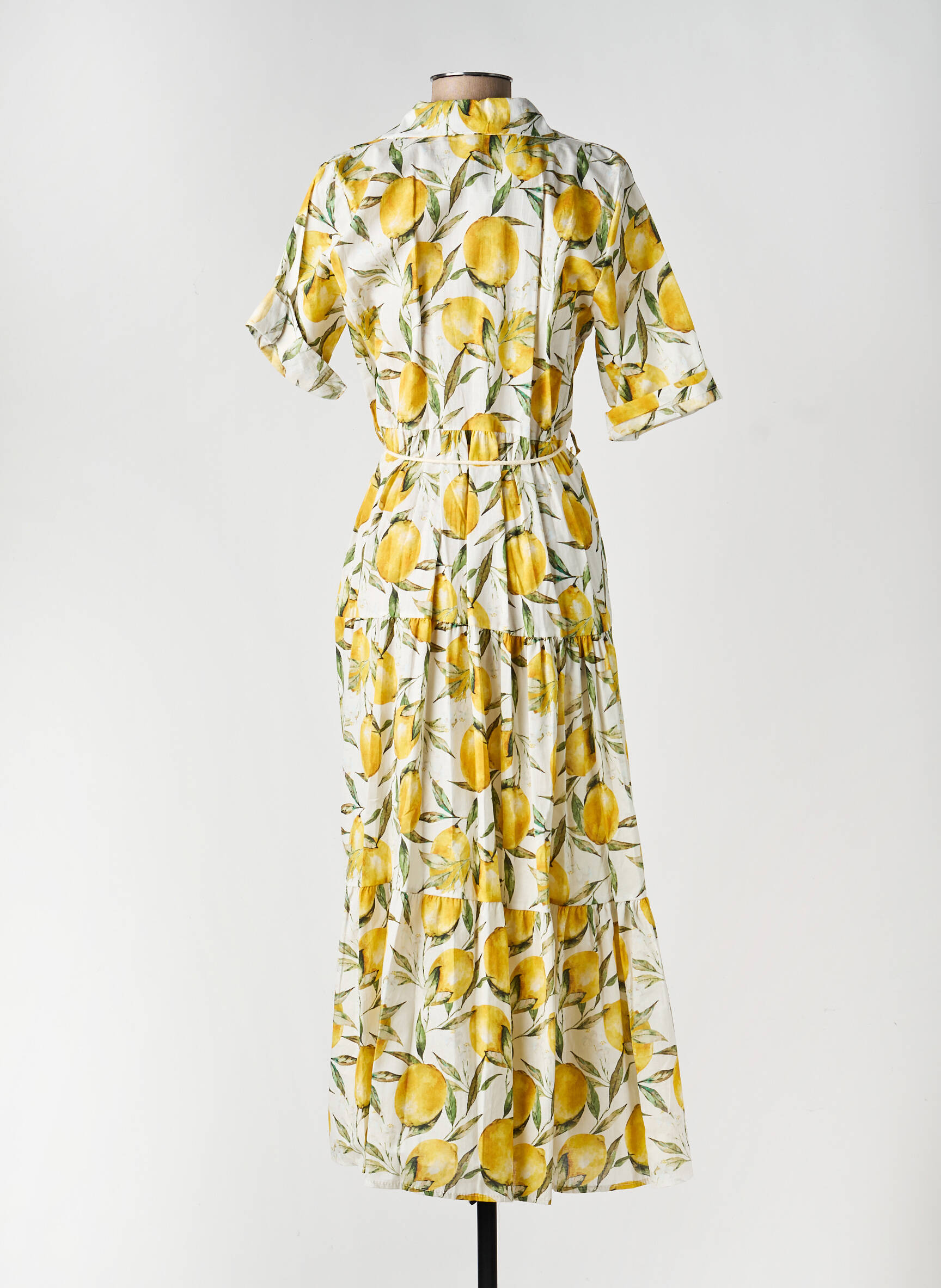 Robe longue imprimé fantaisie manches courtes jaune ALTAMIRA femme