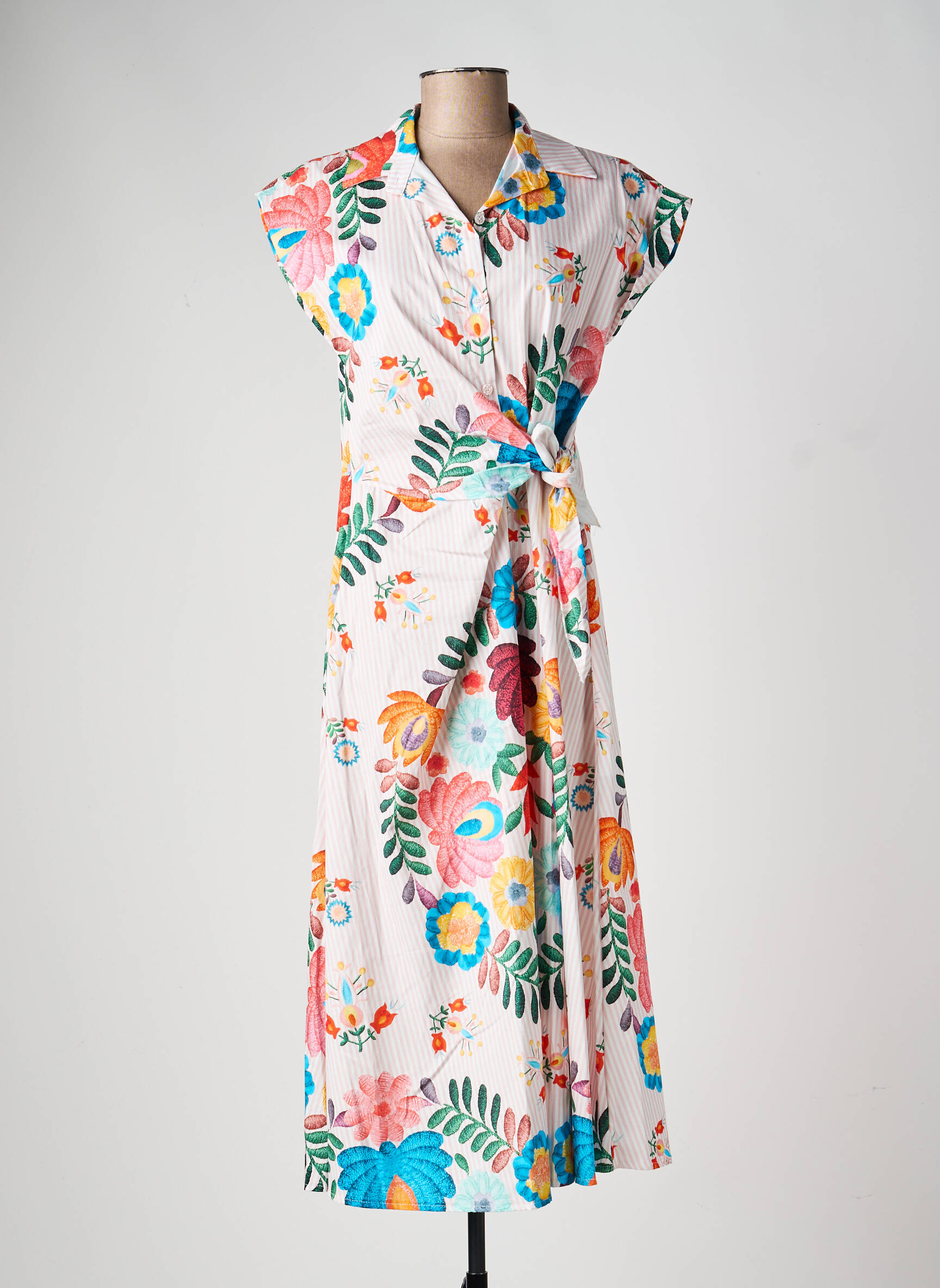 Robe longue imprimé fantaisie manches courtes blanc CIVICO 1 femme