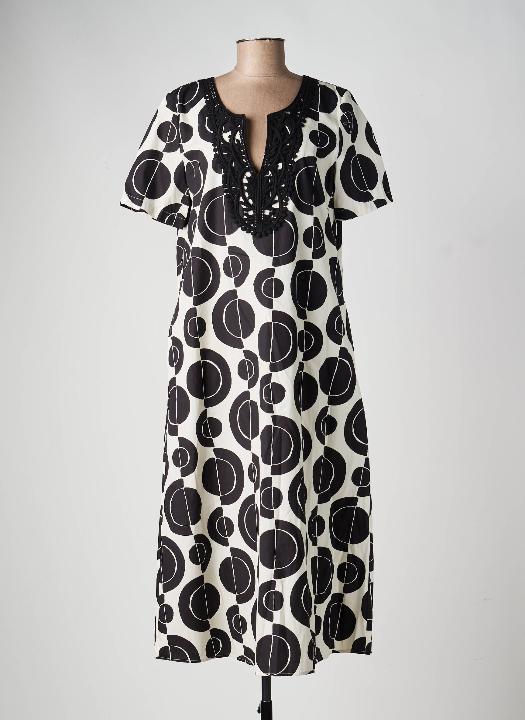 Robe longue imprimé fantaisie manches courtes noir DIANA GALLESI femme