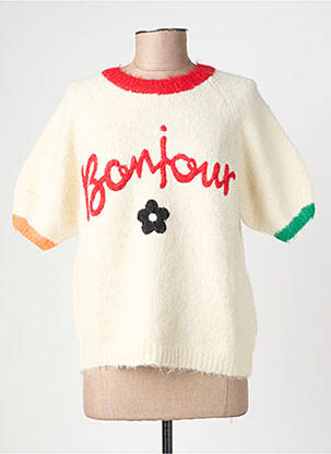 Pull coupe droite manches courtes beige DE ROYAL femme