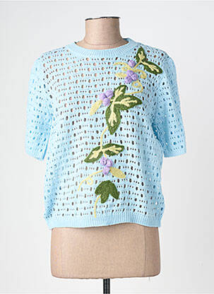 Pull coupe droite manches courtes bleu DE ROYAL femme