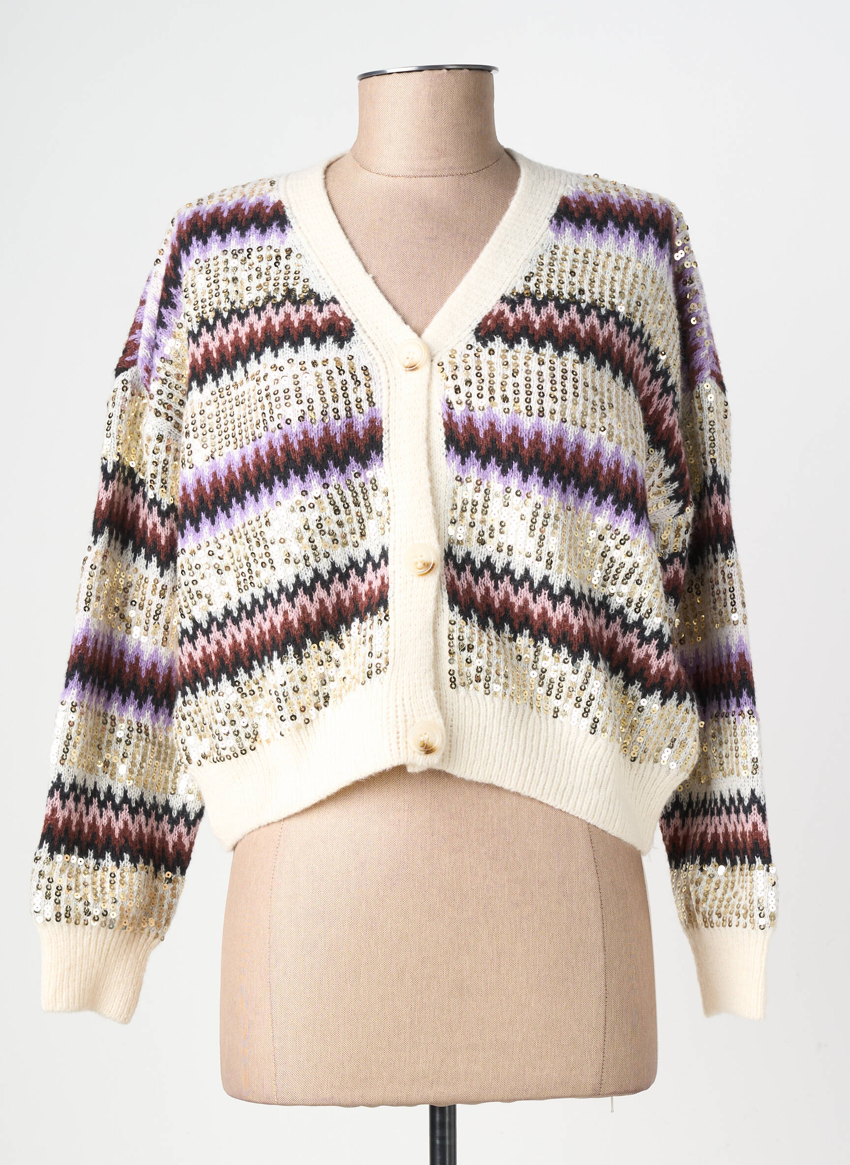 Gilet manches longues fermeture boutonnée sur le devant violet DE ROYAL femme