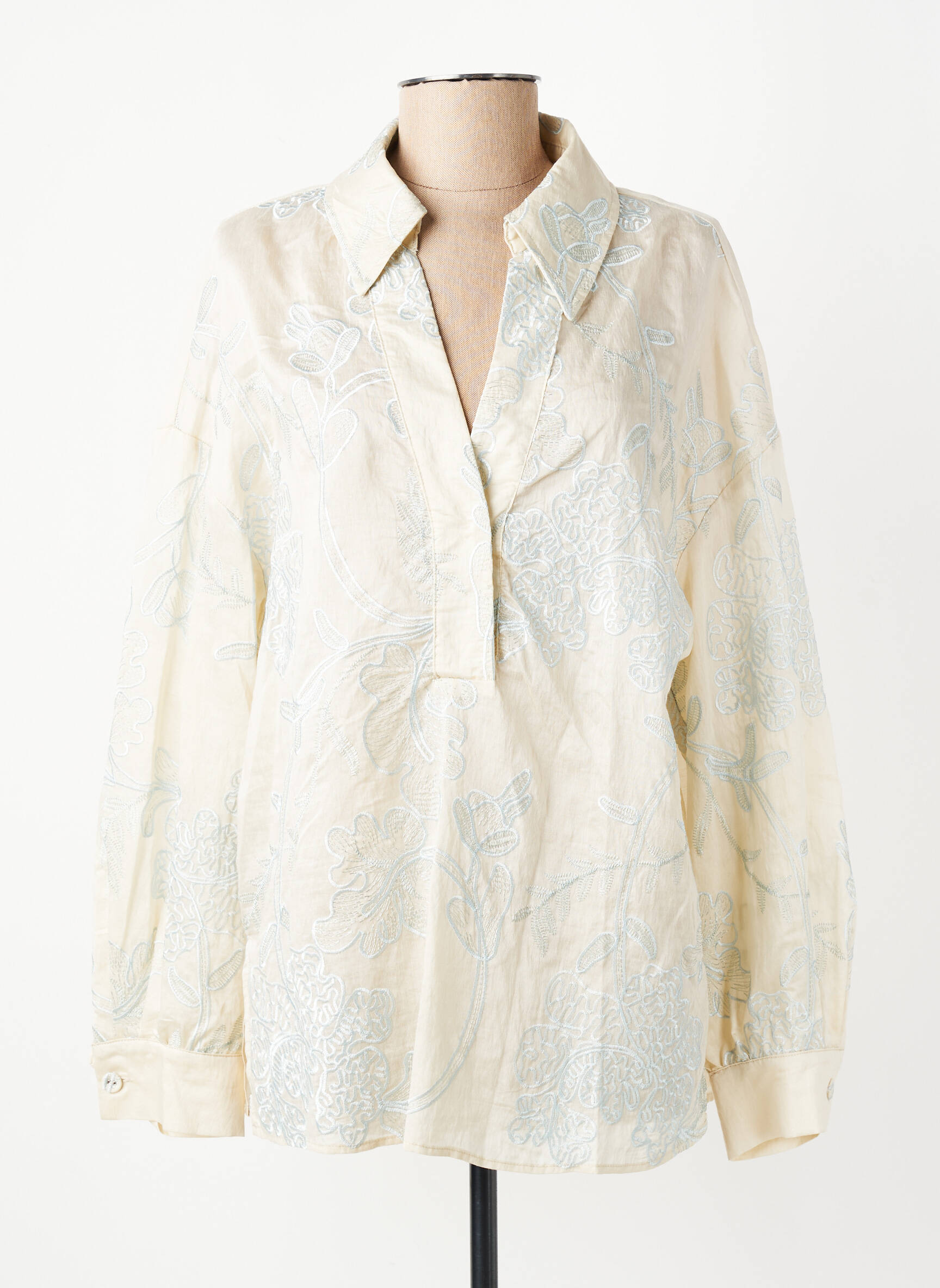 Blouse légère et transparente manches longues beige CIVICO 1 femme