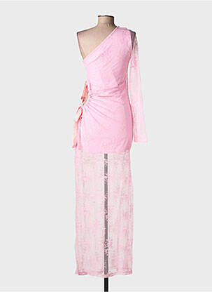 Robe longue manches longues manches longues rose LUMINA femme
