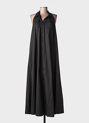 Robe longue tissage popeline sans manche noir ANGELA DAVIS femme