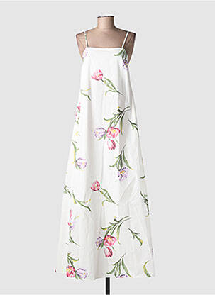 Robe longue imprimé fleurs fines bretelles beige LUMINA femme