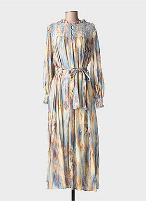 Robe longue imprimé fantaisie manches longues beige ALTAMIRA femme
