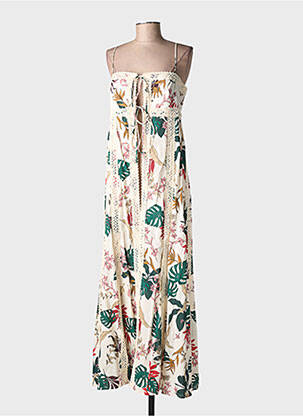 Robe longue imprimé fleurs fines bretelles beige LUMINA femme