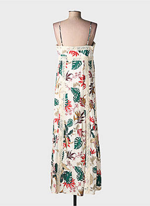 Robe longue imprimé fleurs fines bretelles beige LUMINA femme
