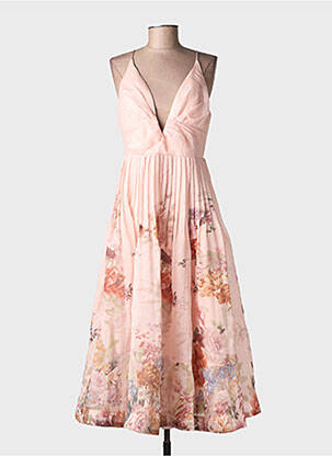 Robe longue imprimé fleurs fines bretelles rose DE ROYAL femme