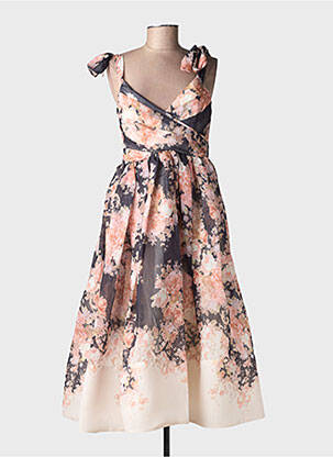 Robe longue imprimé fleurs fines bretelles rose DE ROYAL femme